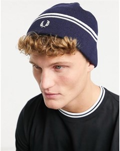 Черная шапка бини с двойной полоской из мериносовой шерсти Fred perry