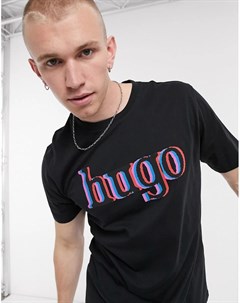 Черная футболка с большим логотипом Hugo