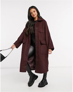 Темно красное пальто бойфренда с пуговицами Asos design