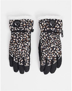 Черные лыжные перчатки с гепардовым принтом Protest