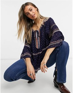 Темно синяя блузка с вышивкой Talia Free people