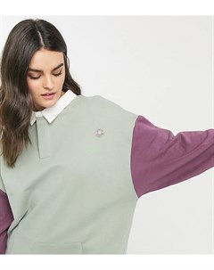 Oversized свитшот из органического хлопка в стиле колор блок с воротником поло Damson madder