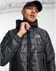 Куртка пуховик на молнии с капюшоном черного цвета с синтетическим наполнителем Nike