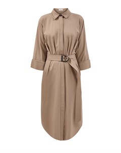 Платье рубашка из костюмной шерстяной ткани с поясом Brunello cucinelli