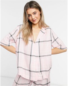 Комбинируемая розовая рубашка от пижамы в клетку с заниженной линией плеч Asos design