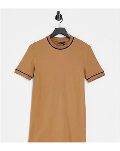 Коричневая облегающая футболка с окантовкой Tall Asos design