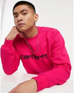 Свитшот рубиново розового цвета с черным логотипом Carhartt wip