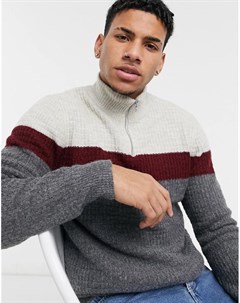 Серый джемпер в стиле колор блок с короткой молнией Burton menswear