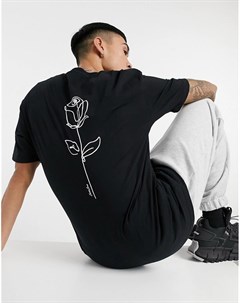 Черная футболка в стиле oversized с принтом розы на спине Originals Jack & jones