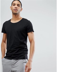 Черная длинная футболка с овальным вырезом Essentials Jack & jones