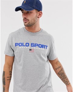 Серая меланжевая футболка классического кроя с логотипом Polo ralph lauren