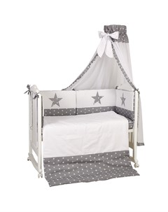 Комплект в кроватку Звезды 7 предметов серый 120х60см Polini-kids