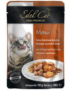 Для взрослых кошек с птицей и кроликом в желе 100 гр х 20 шт Edel cat