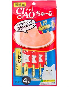 Лакомство Ciao для кошек крем суп с иваси и желтоперым тунцом 56 гр 1 х 6 шт Inaba