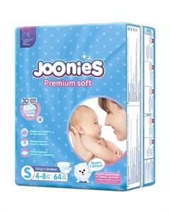 Подгузники размер S 4 8 кг 64 шт Premium Soft Joonies