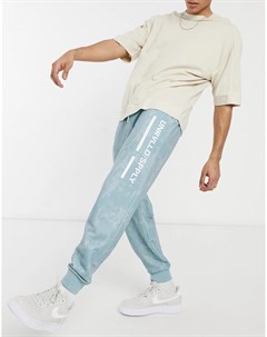 Голубые свободные джоггеры с логотипом на штанине и сплошным размытым принтом от комплекта Asos unrvlld supply