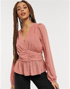 Розовая блузка из ткани добби со сборками спереди New look
