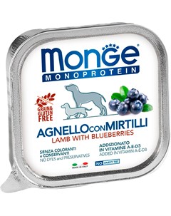Monoprotein Fruits Dog монобелковые для взрослых собак паштет с ягненком и черникой 150 гр х 24 шт Monge