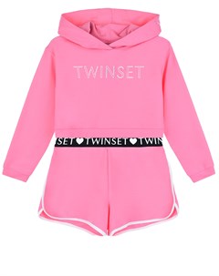 Розовый комплект толстовка худи шорты детский Twinset