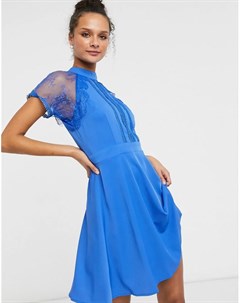 Синее платье мини с кружевными вставками Liquorish
