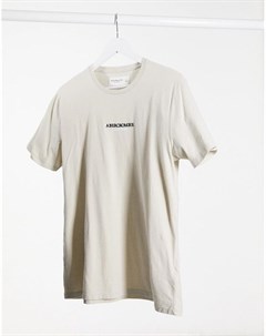 Светло бежевая футболка с вышитым логотипом на груди Abercrombie & fitch