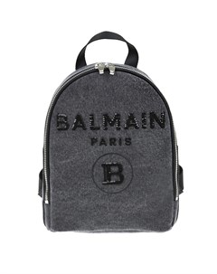 Серый рюкзак с логотипом из пайеток 24x18x8 см детский Balmain
