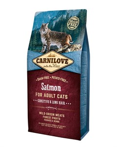 Сухой корм для кошек Salmon for Adult Sensitive Long Hair с лососем 6 кг Carnilove