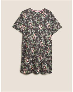 Короткая ночная рубашка из хлопка с цветочным принтом Marks & spencer