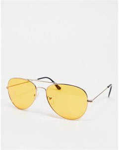 Солнцезащитные очки авиаторы в золотистой оправе с янтарными стеклами в стиле 70 х Asos design