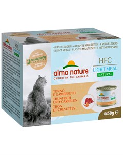 Hfc Natural Light Meal набор банок для взрослых кошек с тунцом и креветками 4 шт х 50 гр 1 шт Almo nature