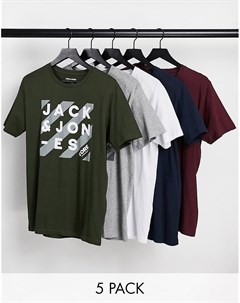 Набор из 5 разноцветных футболок с круглым вырезом Jack & jones