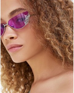 Солнцезащитные очки кошачий глаз фиолетового цвета с декоративной деталью на линзах Bershka