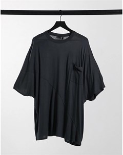Черная выбеленная oversize футболка из вискозы с рукавами летучая мышь и декоративными швами Asos design