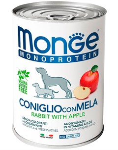 Monoprotein Fruits Dog монобелковые для взрослых собак паштет с кроликом и яблоком 400 гр х 24 шт Monge