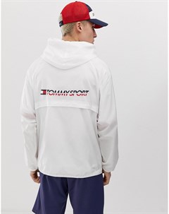 Белая ветровка на молнии с большим логотипом флажком Tommy sport