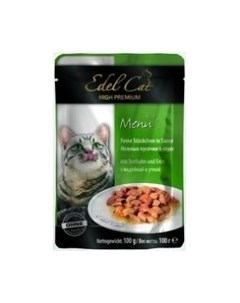 Влажный корм для кошек нежные кусочки в соусе пауч с индейкой и уткой 0 1 кг Edel cat