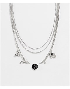 Серебристое ярусное ожерелье цепочка с подвесками в стиле 90 х Asos design