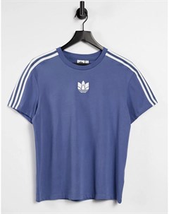 Синяя футболка с тремя полосками и 3D логотипом adicolour Adidas originals