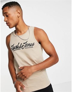 Светло бежевая майка с логотипом надписью Jack & jones