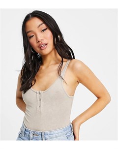 Серо коричневое выбеленное боди на кнопках спереди ASOS DESIGN Petite Asos petite