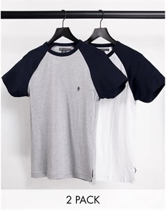 Набор из 2 футболок с рукавами реглан белый темно синий и светло серый темно синий French connection