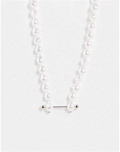 Серебристое ожерелье с искусственным жемчугом и булавкой штангой Asos design