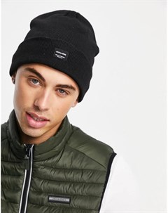 Черная шапка бини с нашивкой логотипом Jack & jones