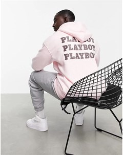 Розовый худи в стиле oversized на молнии с принтом на груди и спине от комплекта x Playboy Mennace