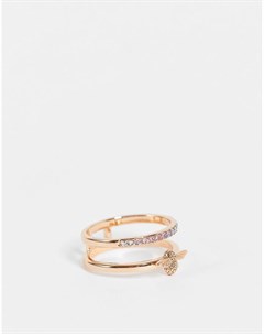 Двойное кольцо цвета розового золота с радужным дизайном и пчелкой Olivia burton