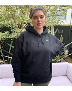 Черное oversized худи с логотипом галочкой Plus Nike