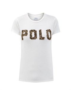 Футболка из хлопка джерси с объемной вышивкой пайетками Polo ralph lauren