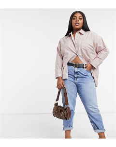 Oversized рубашка из хлопка свободного кроя в винтажном стиле в красную полоску ASOS DESIGN Asos curve