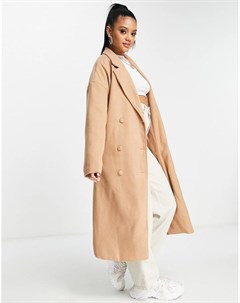 Длинное двубортное пальто светло коричневого цвета In the style