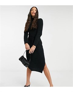 Черное платье макси с высоким воротником и поясом Missguided tall